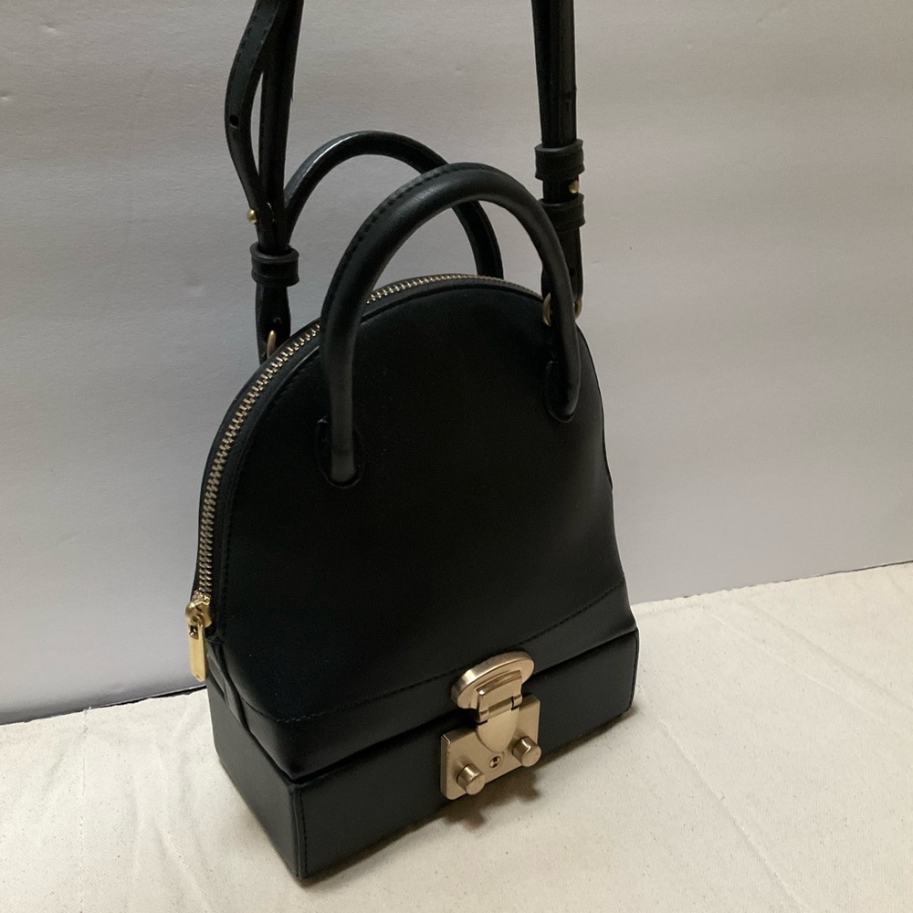 Sam Edelman Mini Dome Black Satchel Faux Leather Top Handle Crossbody